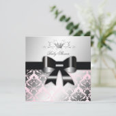 311-Damask Shimmer Black Bow Roze Baby shower Kaart (Staand voorkant)