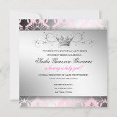 311-Damask Shimmer Black Bow Roze Baby shower Kaart (Achterkant)