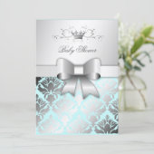 311 Damask Shimmer Bow Boy Blue Baby shower Kaart (Staand voorkant)