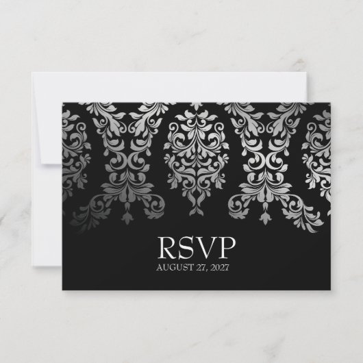 311 Dashing Damask Black Faux Silver RSVP (Devant)