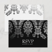 311 Dashing Damask Black Faux Silver RSVP (Devant / Derrière)