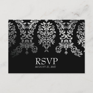 311 Dashing Damask Black Faux Silver RSVP Kaartje