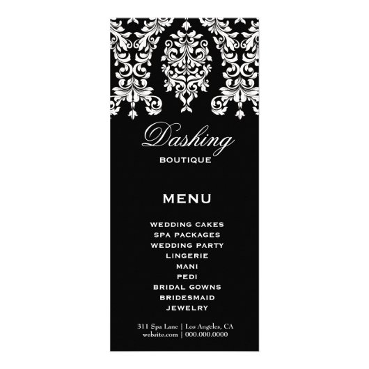 311 Dashing Damask Black White Reclamekaart (Voorkant)