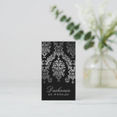 311 Dashing Damask Faux Silver Visitekaartje (Staand voorkant)