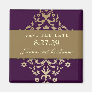 311-Dazzling Damask Gold Ivory Eggplant Magneet