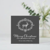 311 Deer Wreath Charcoal Grey Feestdagenkaart (Staand voorkant)
