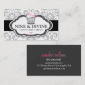 311 Divine Grey White Damask Cupcake Visitekaartje (Voorkant / Achterkant)