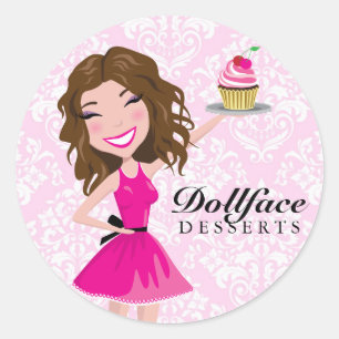 311 Dollface Desserts Brownie Roze Damask Ronde Sticker