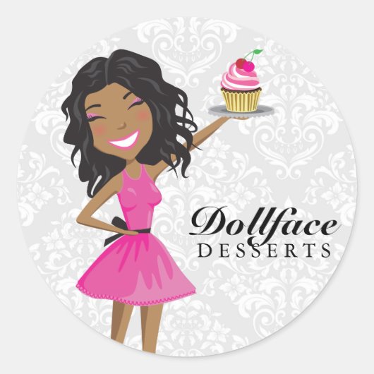 311 Dollface Desserts Heet Roze Ebonie Damask Ronde Sticker (Voorkant)