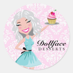 311 Dollface Desserts Ivorie Roze Damask Ronde Sticker