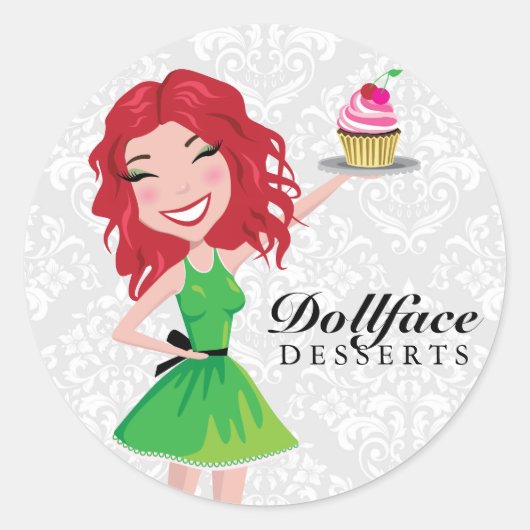 311 Dollface Desserts Rubie Damask Ronde Sticker (Voorkant)