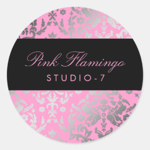 311-Duizelingwekkende Damask Roze Flamingo Ronde Sticker
