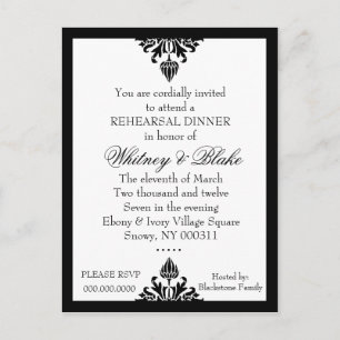 311 EBONY IVORY DAMASK INVITATION UITNODIGING BRIEFKAART