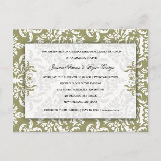 311 Emmy Damask Moss Uitnodiging Briefkaart (Voorkant)