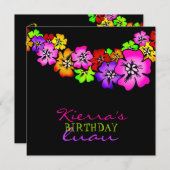 311 Flower Shower Lei Invitation Black Kaart (Voorkant / Achterkant)