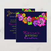 311 Flower Shower Lei Invitation Dark Navy Blue (Devant / Derrière)