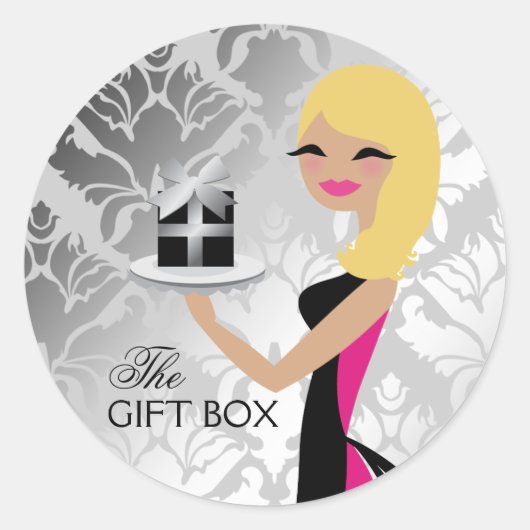 311 Gift Box Cutie Wavy Blondine Damask Ronde Sticker (Voorkant)