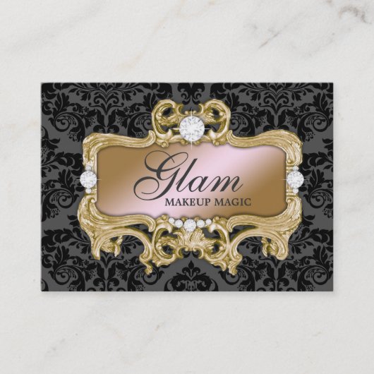 311 Glam Crazy Pink Gold Damask Visitekaartje (Voorkant)