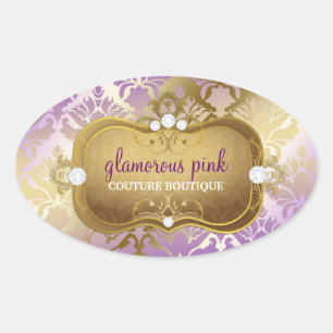 311 Glamoureus Lila Damask Ovale Sticker