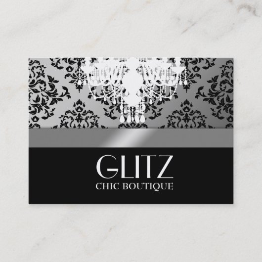 311 Glitz Boutique Black Damask Silver Visitekaartje (Voorkant)