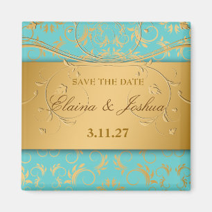 311-Golden diVine Turquoise Rapture Save the Date Magneet