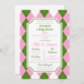 311 Golf Thème Baby shower Rose Green Invitation (Devant / Derrière)