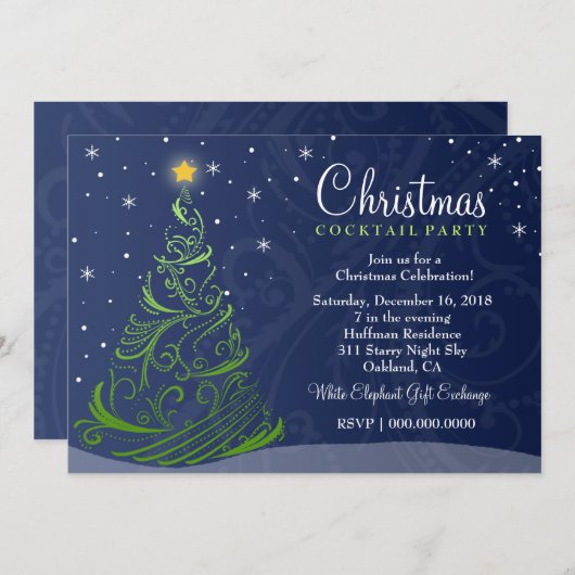 311 Invitation de Noël étoilé| Bleu (Devant / Derrière)