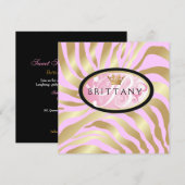 311-Iridescent Golden Zebra - Roze uitnodiging (Voorkant / Achterkant)