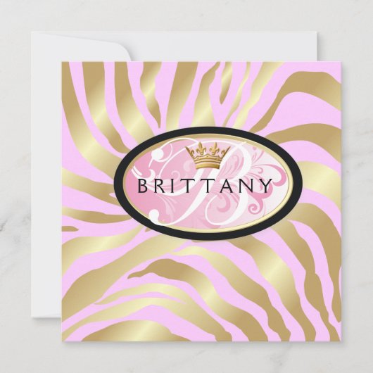 311-Iridescent Golden Zebra - Roze uitnodiging (Voorkant)