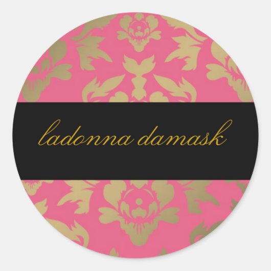 311 Ladonna Damask Roze Ronde Sticker (Voorkant)