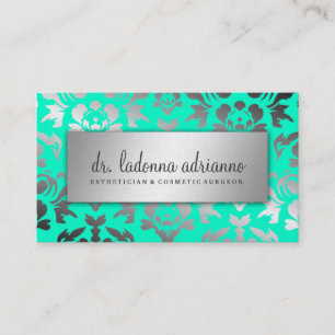 311 Ladonna Damask Silver Caribbean Blue Visitekaartje