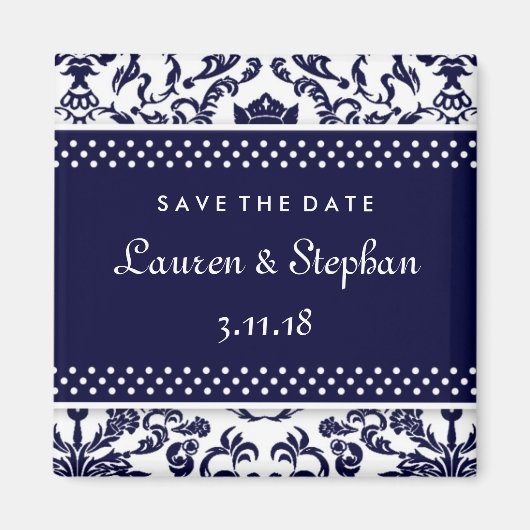 311-Lauren Damask Save the Date Navy Magneet (Voorkant)