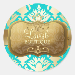 311 Lavish Golden Damask Shimmer Turquoise Ronde Sticker