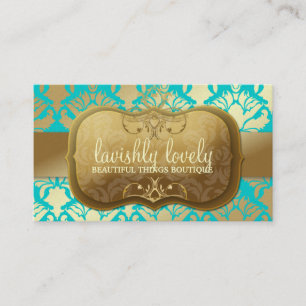 311 Lavish Golden Damask Shimmer Turquoise Visitekaartje