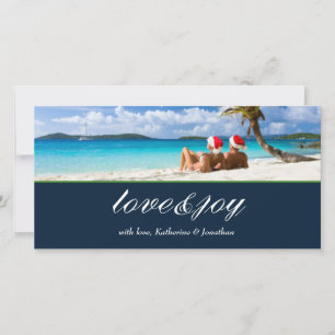 311-Love & Joy Custom Photo Navy Blue Feestdagenkaart
