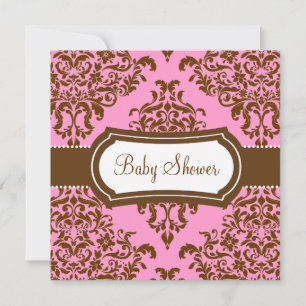 311 Lovey Dovey Damask Baby shower Pink Chocolate Kaart