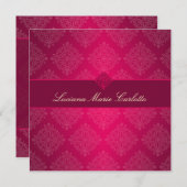 311 Luciana Heet Roze Vervagende Damast Uitnodigin Kaart (Voorkant / Achterkant)