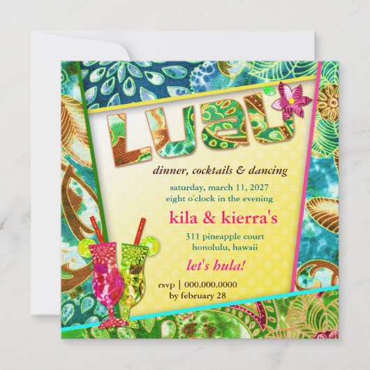 311-Lushious Luau Invitation Linen Kaart (Voorkant)