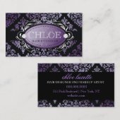 311-Luxueus Paars Damask Monogram Visitekaartje (Voorkant / Achterkant)