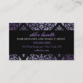 311-Luxueus Paars Damask Monogram Visitekaartje (Achterkant)