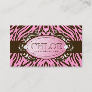 311 Luxueus roze N bruine Zebra monogram Visitekaartje