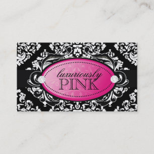 311 Luxueus zwart wit Damask roze Embleem Visitekaartje