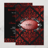 311-Luxueusement Red Licorice Damask Invitation (Devant / Derrière)