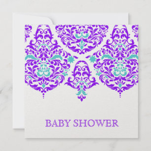 311 Mon Cherie Damask Plum Aqua Baby shower Kaart