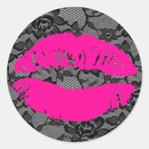311 Oh, gewoon kus! Lace Hot Pink Ronde Sticker