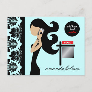 311 Onroerend goed Fashionista Brunette Blue Briefkaart