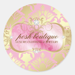 311 Overvloedige roze Platter & Damask Shimmer Gol Ronde Sticker