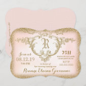 311 Parties scintillant d'or Monogramme Invitation (Devant / Derrière)