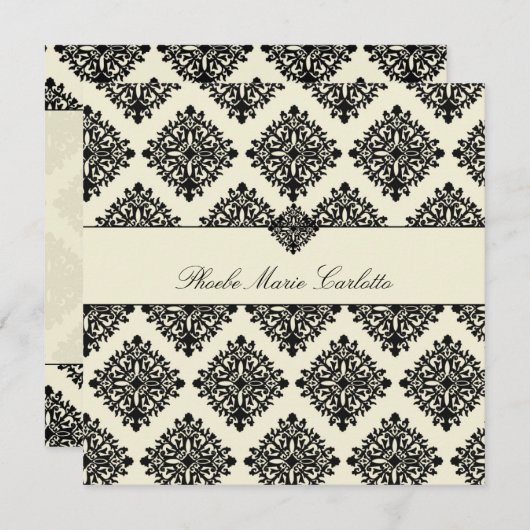 311-Phoebe Cream & Black Damask Invitation (Devant / Derrière)