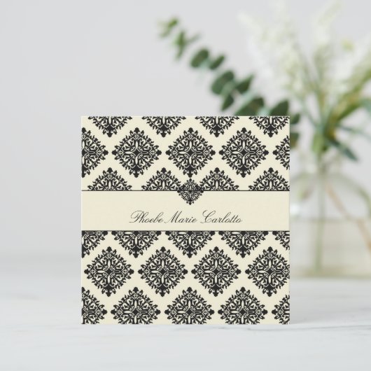 311-Phoebe Cream & Black Damask Invitation (Debout devant)